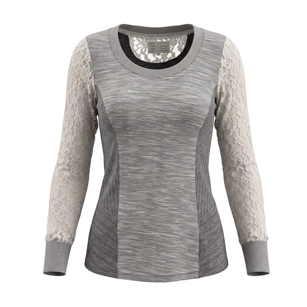 Saturday Sunday Anthropologie Top S Grey Lace Sleeve Mixed Media Boho Peplum